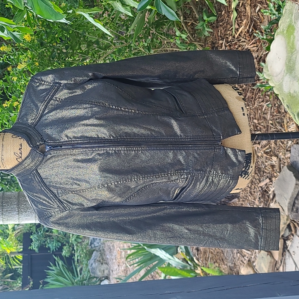 White House Black Market Black Metallic Zip-Front Jacket